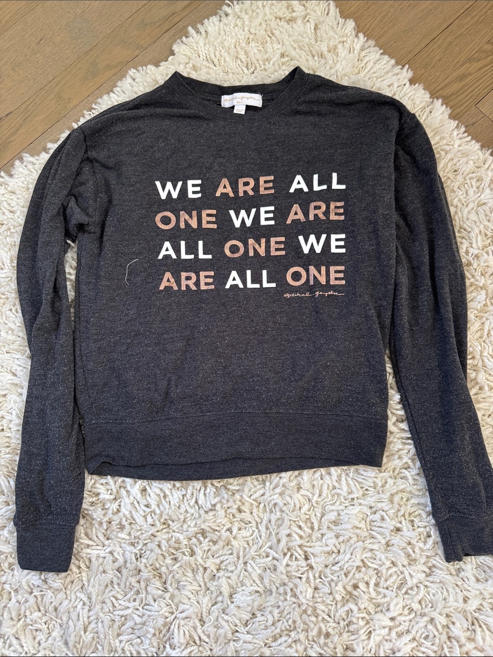 Spiritual Gangster Charcoal Crewneck with Rose Gold & White Graphic